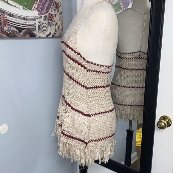 Y2K OpenKnit Crochet embroidered fringe grannycore coastal boho hippie vintage - Picture 4 of 6